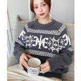 チャコールグレー | 3G ロゴチャイナ柄Wジャガードニットプルオーバー | moment+