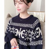 ネイビー | 3G ロゴチャイナ柄Wジャガードニットプルオーバー | moment+