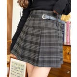 ブラック | ベルト付きチェックプリーツミニスカート | moment+