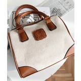 レザーモチーフロゴ配色キャンバスボストンバッグ | moment+ | 詳細画像1 