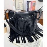 ブラック | スタッズデザインベルトショルダーフリンジバッグ | moment+