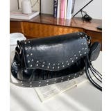 ブラック | ハートチャーム付きギャザーデザインスタッズバッグ | moment+