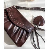 ブラウン | ハートチャーム付きギャザーデザインスタッズバッグ | moment+