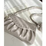 グレー | ハートチャーム付きギャザーデザインスタッズバッグ | moment+