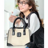 ブラック | レザーモチーフロゴ配色キャンバスボストンバッグ | moment+