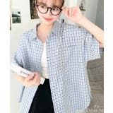 ブルー | オーバーチェック半袖ルーズシャツ | moment+