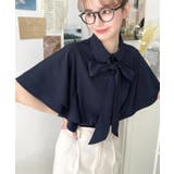 シフォンジョーゼットチューリップ袖配色パイピング半袖ブラウス | moment+ | 詳細画像16