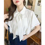 シフォンジョーゼットチューリップ袖配色パイピング半袖ブラウス | moment+ | 詳細画像3