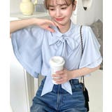 シフォンジョーゼットチューリップ袖配色パイピング半袖ブラウス | moment+ | 詳細画像14