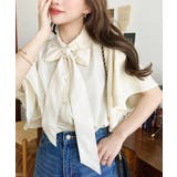 シフォンジョーゼットチューリップ袖配色パイピング半袖ブラウス | moment+ | 詳細画像7