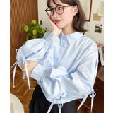 サックスブルー | タックスリーブダブルリボンブラウス | moment+