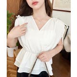 ドビーストライブ前後2WAYショルダーシャーリングリボンペプラムブラウス | moment+ | 詳細画像7