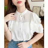 オフホワイト | シフォンジョーゼット半袖ダブルフリルブラウス | moment+