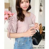 ピンク | ラメニットソー半袖ドロストスリーブスクエアホルタートップス | moment+