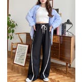 ブラック | サイドレース切替スウェットパンツ | moment+