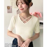 ナチュラル | クロスストラップSS半袖リブニットプルオーバー | moment+