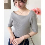 グレー | アシンメトリーオフショルダーSS半袖リブニットプルオーバー | moment+