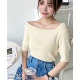 ナチュラル | アシンメトリーオフショルダーSS半袖リブニットプルオーバー | moment+