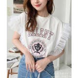 オフホワイト | チュールフリルカレッジプリントTシャツ | moment+