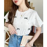 オフホワイト | バックハートカットリボンビジュー半袖Tシャツ | moment+