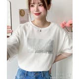オフホワイト | チュールレイヤード箔プリント半袖Tシャツ | moment+