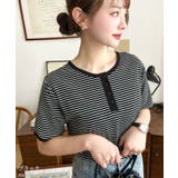 ブラック | 前後2WAYヘンリーネックボーダー半袖Tシャツ | moment+