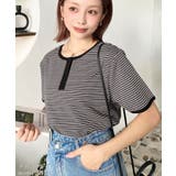 チャコールグレー | 前後2WAYヘンリーネックボーダー半袖Tシャツ | moment+