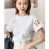 オートミール | フラワー刺繍半袖Tシャツ | moment+