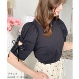 ブラック | 袖ハートホールリボン半袖Tシャツ | moment+