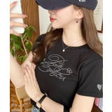 ブラック | ラインストーンロゴ半袖チビTシャツ | moment+
