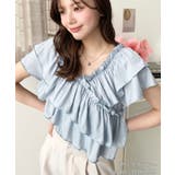 サックスブルー | マルチウェイオフショルクロスフリルTシャツ | moment+