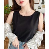 ブラック | 無地＆ボーダーラウンドヘムタンクトップ | moment+