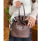 ブラウン | フェイクレザー巾着バッグ | moment+