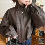 ヴィンテージライクマットフェイクレザー2WAYカラーショートブルゾン | moment+ | 詳細画像1 