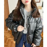 スタンドカラーファイバーダウンソフトフェイクレザーブルゾン | moment+ | 詳細画像21 