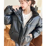 ブラック | スタンドカラーファイバーダウンソフトフェイクレザーブルゾン | moment+