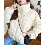 アイボリー | スタンドカラーファイバーダウンソフトフェイクレザーブルゾン | moment+