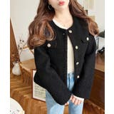 ブラック | 金ボタンノーカラージャケット フェイクリングウール | moment+