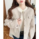 グレイッシュベージュ | 金ボタンノーカラージャケット フェイクリングウール | moment+