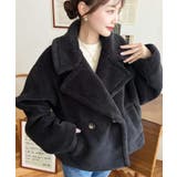 ブラック | ショート丈テディベアボアPコートジャケット | moment+