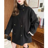 フェイクウールシャギーチェック＆ニットモッサ無地オーバーサイズミドル丈Pコートジ… | moment+ | 詳細画像3 