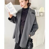 フェイクウールシャギーチェック＆ニットモッサ無地オーバーサイズミドル丈Pコートジ… | moment+ | 詳細画像42 