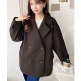 フェイクウールシャギーチェック＆ニットモッサ無地オーバーサイズミドル丈Pコートジ… | moment+ | 詳細画像52 