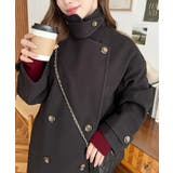 ブラック | フェイクウールシャギーチェック＆ニットモッサ無地オーバーサイズミドル丈Pコートジ… | moment+