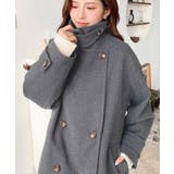 グレー系その他 | フェイクウールシャギーチェック＆ニットモッサ無地オーバーサイズミドル丈Pコートジ… | moment+