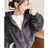 チャコールグレー | ショート丈ジップパーカーフェイクファーブルゾン | moment+