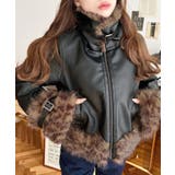 フェイクレザー×フェイクファームートン風裏地キルトフライトジャケット | moment+ | 詳細画像24 