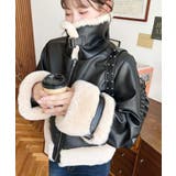 フェイクレザー×フェイクファームートン風裏地キルトフライトジャケット | moment+ | 詳細画像3 