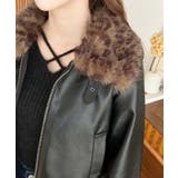 フェイクレザー×フェイクファームートン風裏地キルトフライトジャケット | moment+ | 詳細画像30 