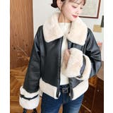 フェイクレザー×フェイクファームートン風裏地キルトフライトジャケット | moment+ | 詳細画像4 